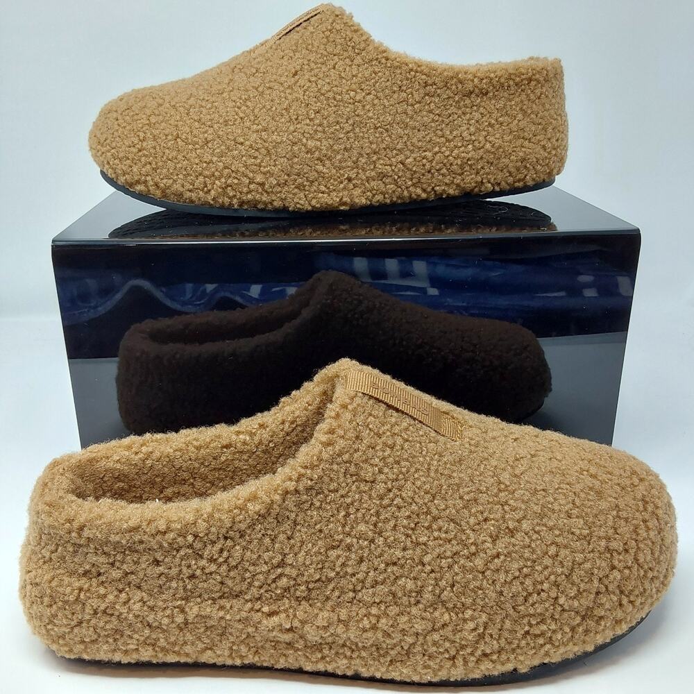 Bombas Gripper Slippers Womens Size 10 Tan Sherpa Fleece House Shoes New